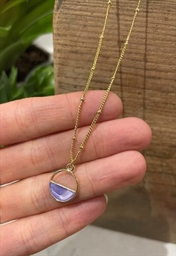 Lilac Round Pendant 16 Inch Satellite Chain Necklace