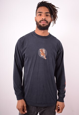 MENS VINTAGE TOP LONG SLEEVE LARGE NAVY BLUE 90S
