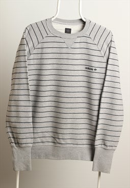 Vintage Adidas Crewneck Striped Sweatshirt Grey Black