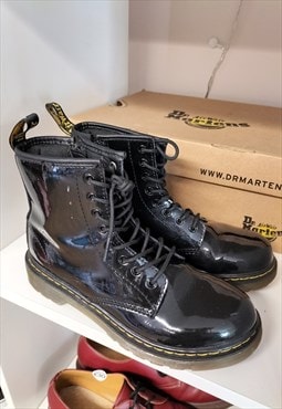Dr Marten Black Patent Leather Boots UK 4 1460 Pascal
