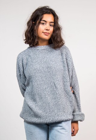 90'S VINTAGE GREY SPECK OVERSIZE GRUNGE KNIT JUMPER