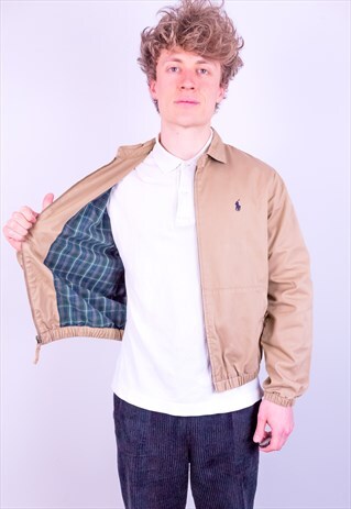 VINTAGE 90S RALPH LAUREN HARRINGTON JACKET BEIGE SMALL