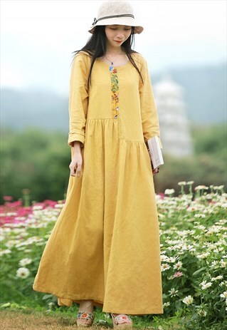 YELLOW LOOSE MAXI DRESS LONG SLEEVED DRESS