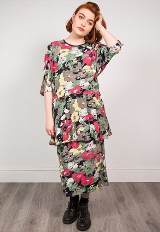 VINTAGE 90'S FLORAL LAYERED MIDI DRESS