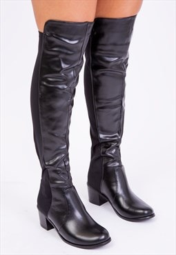 Britta thigh high mid heeled boots in black