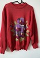 VINTAGE 80S PANSY PATTERN KNIT JUMPER SWEATER PULLOVER