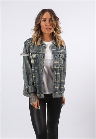 DENIM JACKET PATTERNED OVERSIZED PACO JEANS UK 12 (H2W)