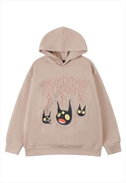 Cat graffiti hoodie Gothic pullover punk jumper in brown
