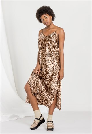 LEOPARD PRINT MAXI SLIP BACKLESS LOOSE SPAGHETTI STRAPS