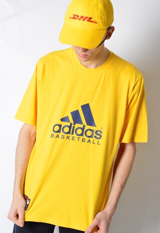 VINTAGE 90S YELLOW ADIDAS BASKETBALL SPORTS T-SHIRT