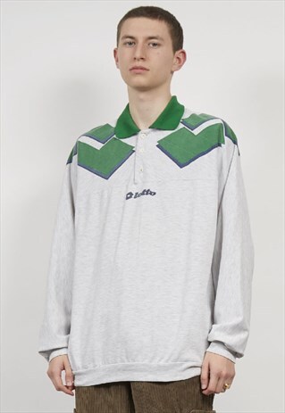 VINTAGE 80'S LOTTO GREEN/GREY POLO SWEATSHIRT