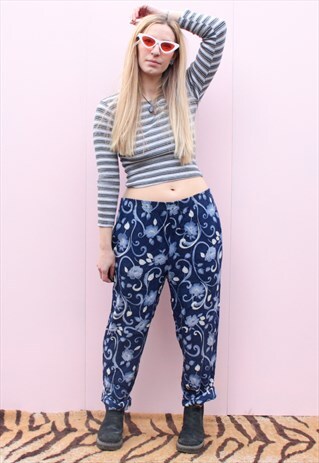 VINTAGE BLUE FLORAL LOOSE HIPPIE TROUSERS