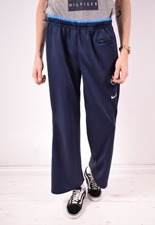 NIKE MENS VINTAGE TRACKSUIT TROUSERS LARGE BLUE 90S