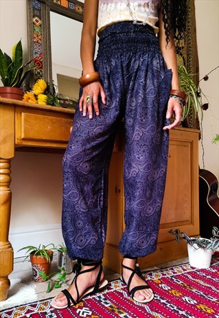 FAIRTRADE NAVY BLUE PAISLEY HAREMS