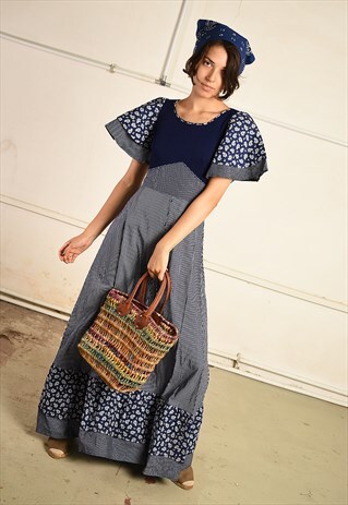VINTAGE 70S BOHO FESTIVAL RUFFLE PARIS CHIC MAXI DRESS