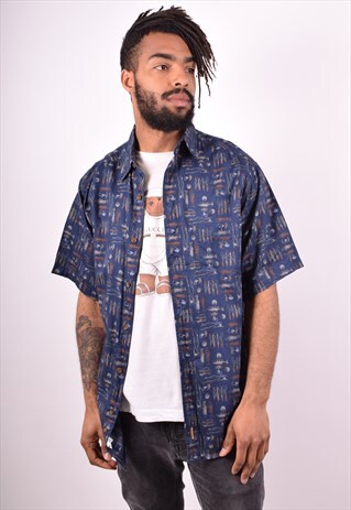 WOOLRICH MENS VINTAGE SHIRT MEDIUM BLUE 90S