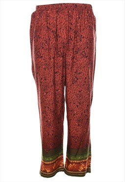 Vintage Floral Print Casual Maroon Trousers - W30 L25