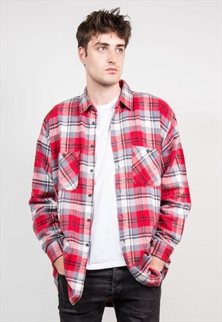 VINTAGE 90'S RED LARGE CHECK FLANNEL SHIRT
