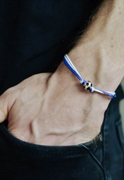 Football bracelet for men silver ball white and blue Madrid