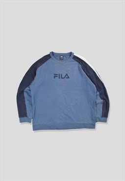 Vintage 90s FILA Embroidered Logo Sweatshirt in Blue