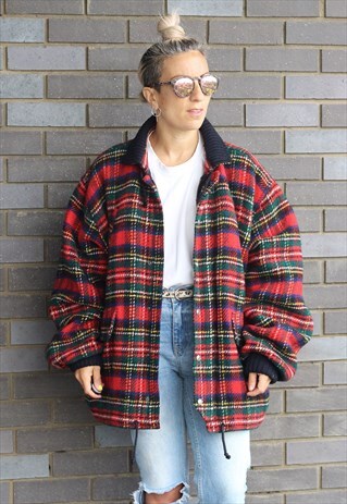 VINTAGE 1990S OVERSIZED RED TARTAN COAT