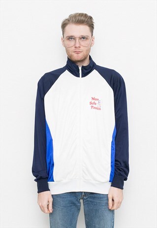 VINTAGE TRACK JACKET WHITE BLUE 90S NYLON UNISEX RETRO SHELL