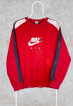 Vintage Red Nike Sweatshirt Spell Out Embroidered Medium