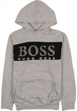 Vintage 90's HUGO BOSS Hoodie Pullover Spellout Grey Small