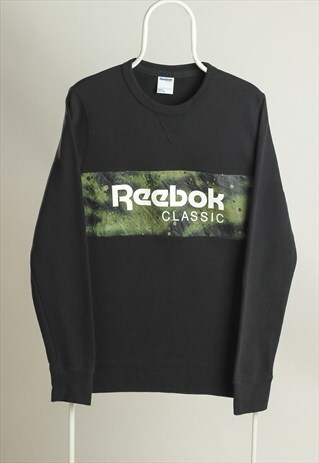 VINTAGE 90S REEBOK CREWNECK SPELL OUT SWEATSHIRT BLACK