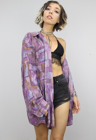 VINTAGE 80S/90S OVERSIZED PATTERNED SILK SHIRT
