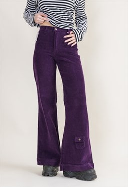 Vintage 70s Deadstock High Waist Flared Purple Trousers