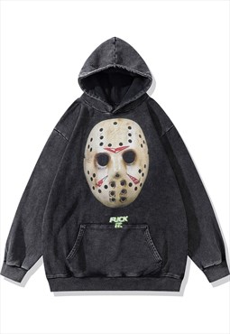 Horror mask hoodie grunge pullover Gothic top in acid grey