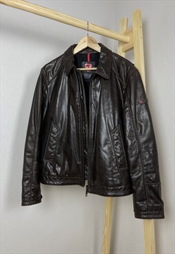 Mens STRELLSON Leather Jacket Biker Buffalo Size 52
