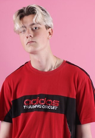RED ADIDAS THREE STRIPE TEE