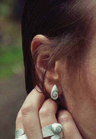 SILVER SHIVA EYE SHELL TEARDROP EARRINGS NATURAL GEM STONE