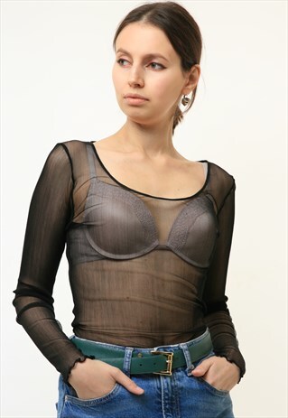 80S VINTAGE CREW TOP,TRANSPARENT BLOUSE 4730