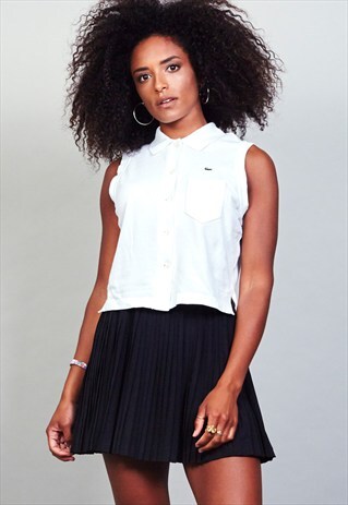 VINTAGE LACOSTE WHITE SLEEVELESS POLO T-SHIRT