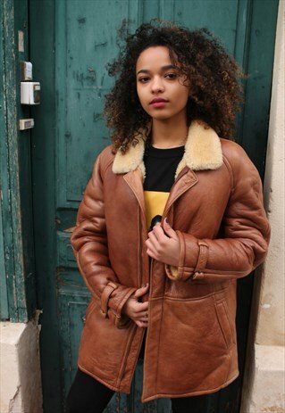 VINTAGE FAUX-FUR LEATHER SHEEPSKIN COAT