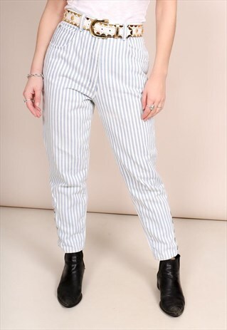 VINTAGE 80S WHITE STRIPE PRINT MOM JEANS