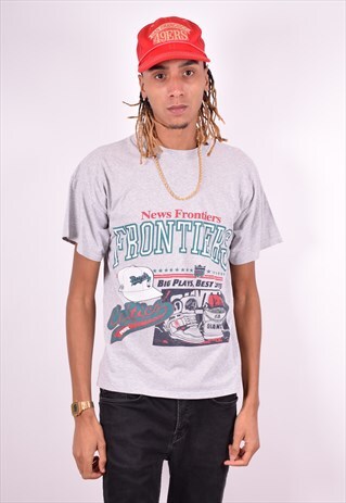 MENS VINTAGE T-SHIRT TOP LARGE GREY 90'S