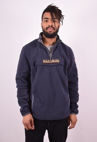 NAPAPIJRI MENS VINTAGE FLEECE JUMPER LARGE BLUE 90'S