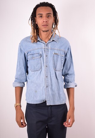 CALVIN KLEIN MENS VINTAGE DENIM SHIRT MEDIUM BLUE 90S