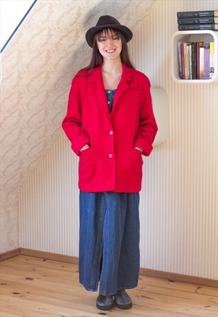 BRIGHT RED WOOL COAT JACKET