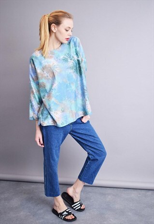 VINTAGE 80'S ABSTRACT TIE DYE PRINT OVERSIZED SCANDI BLOUSE
