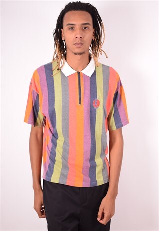 REEBOK MENS VINTAGE POLO SHIRT MEDIUM MULTI STRIPES 90S