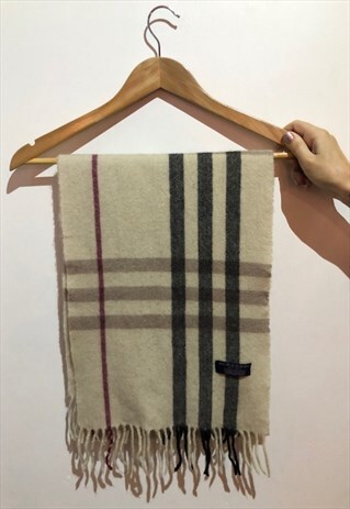 BURBERRY UNIQUE CREAM OVERSIZED TARTAN CHECK CASHMERE SCARF