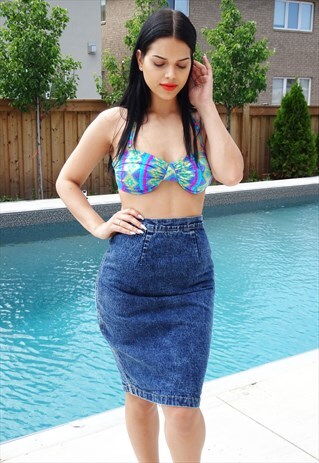 ACID WASH DENIM VINTAGE 80'S PENCIL SKIRT
