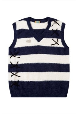 Striped sleeveless sweater color block knitted gilet black