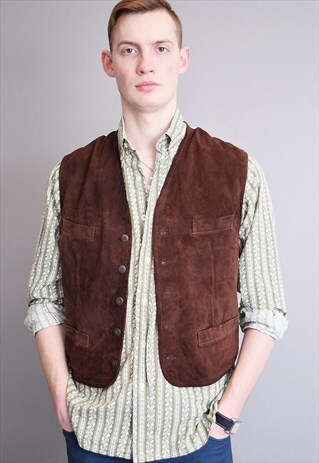 COOL 70'S RETRO WOODSTOCK GENUINE SUEDE GILET TOP VEST