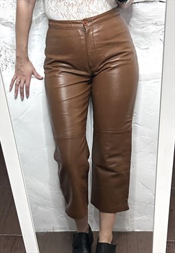 Vintage 80s Copper Brown Leather Pants - S